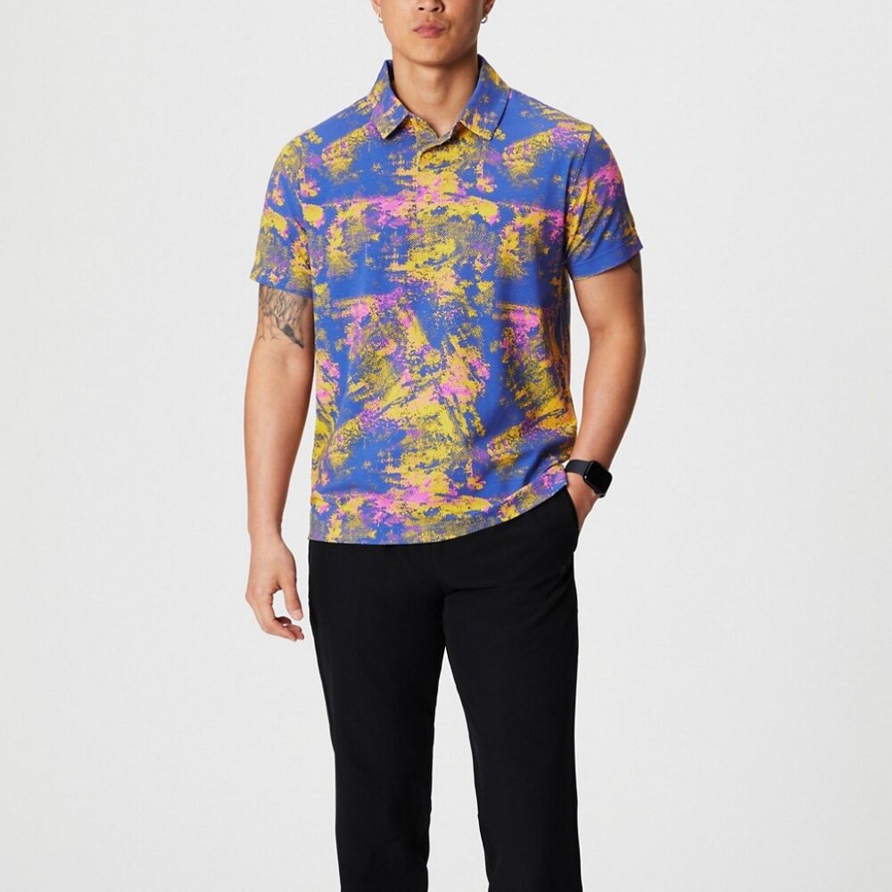 SIZE M | Men's Multicolor Abstract Print Shirt Golf Shirt - Picture 3 of 9